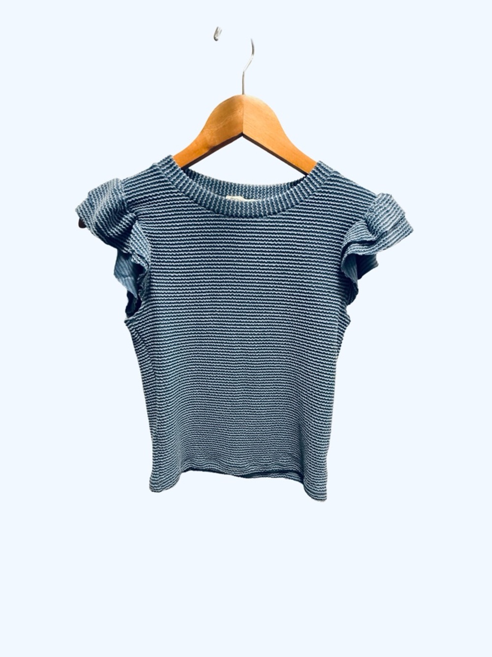 Moa Moa Blue Ribbed Knit Ruffle Flutter Sleeve Top - Small